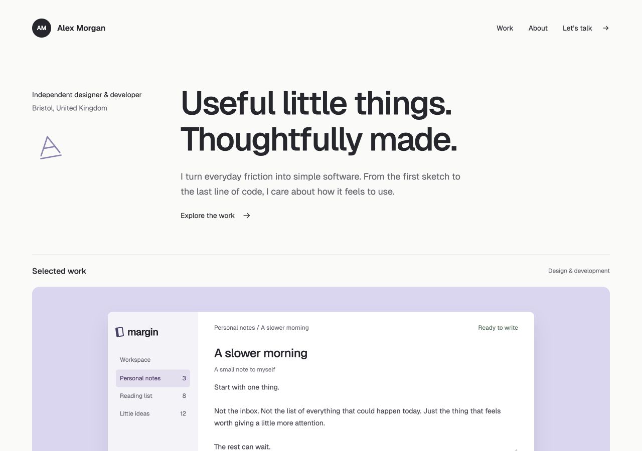 Studio personal website shown in a desktop browser viewport